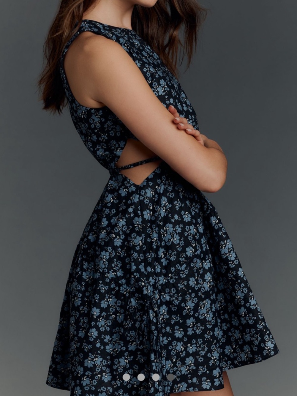 English Factory Navy & Light Blue Floral Cutout Mini Dress